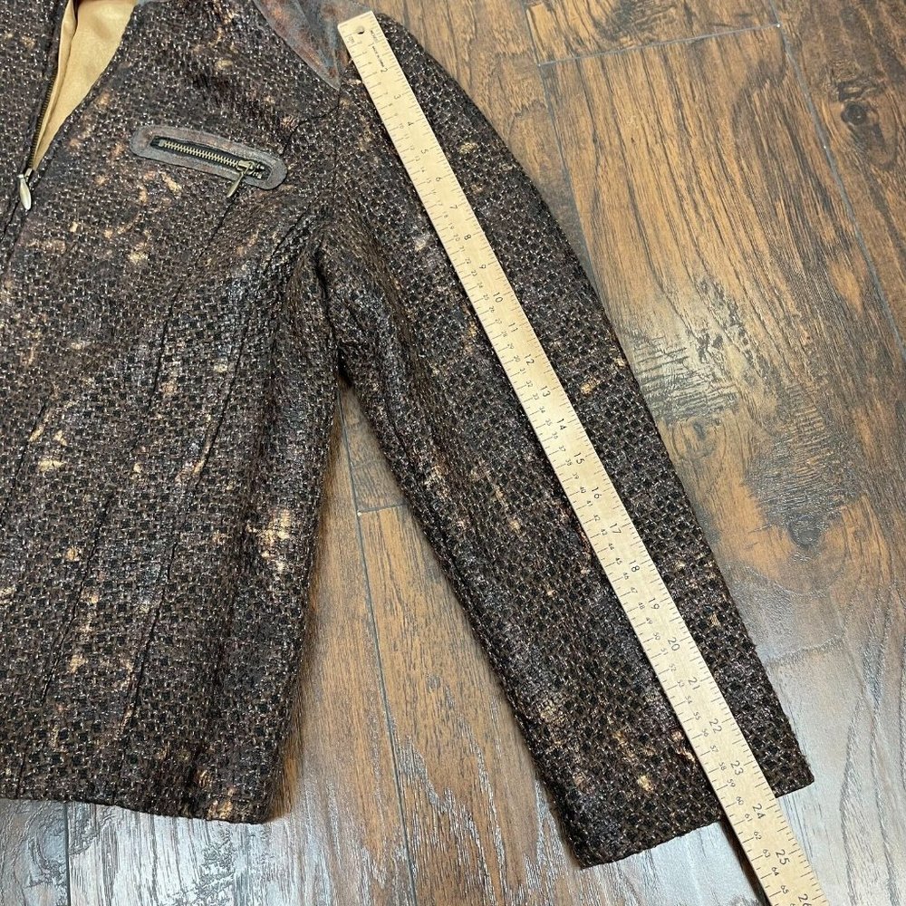Chico's Jacket 3 Women's XL Tweed Brown Bronze Metallic Full-Zip - Picture 10 of 11
